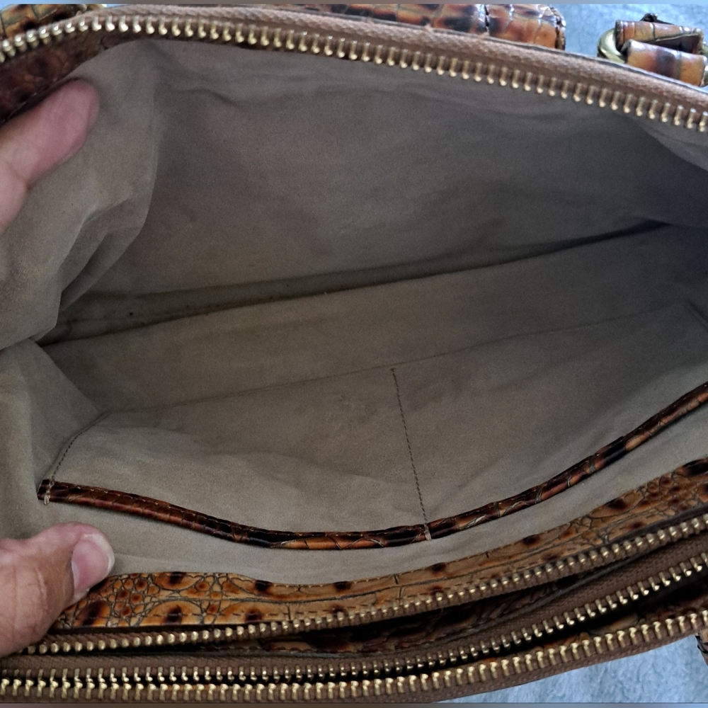 Brahmin Tan and Brown Crocodile-Embossed Satchel - Picture 5 of 10